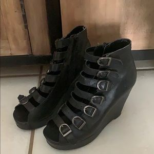 Also Black Leather Wedge Sz. 8 with Buckles